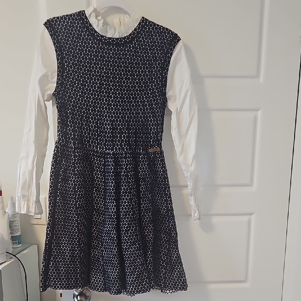 Winter Navy and White Dot Layered Dress